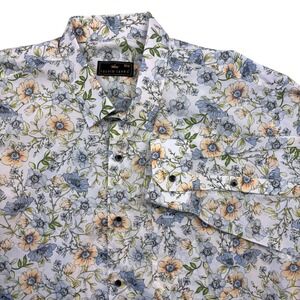 French Crown Mens Floral Button Down Shirt White Blue Peach Long Sleeve‎ Size 48